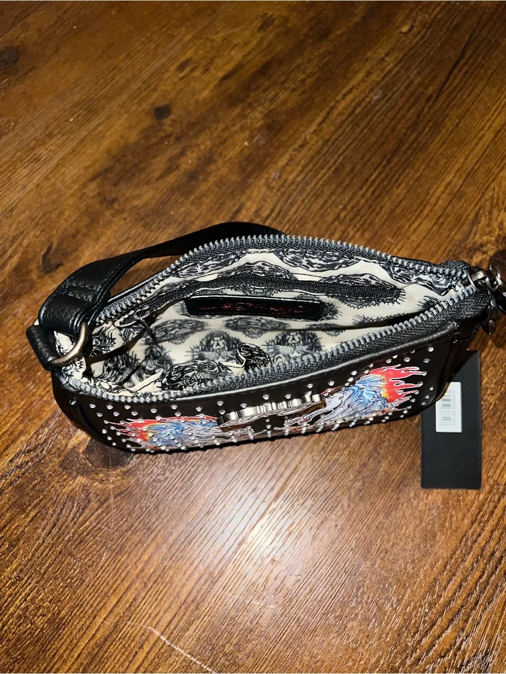 Ed Hardy Black Studded Y2K Rhinestone Shoulder Bag Tattoo Purse New with Tags